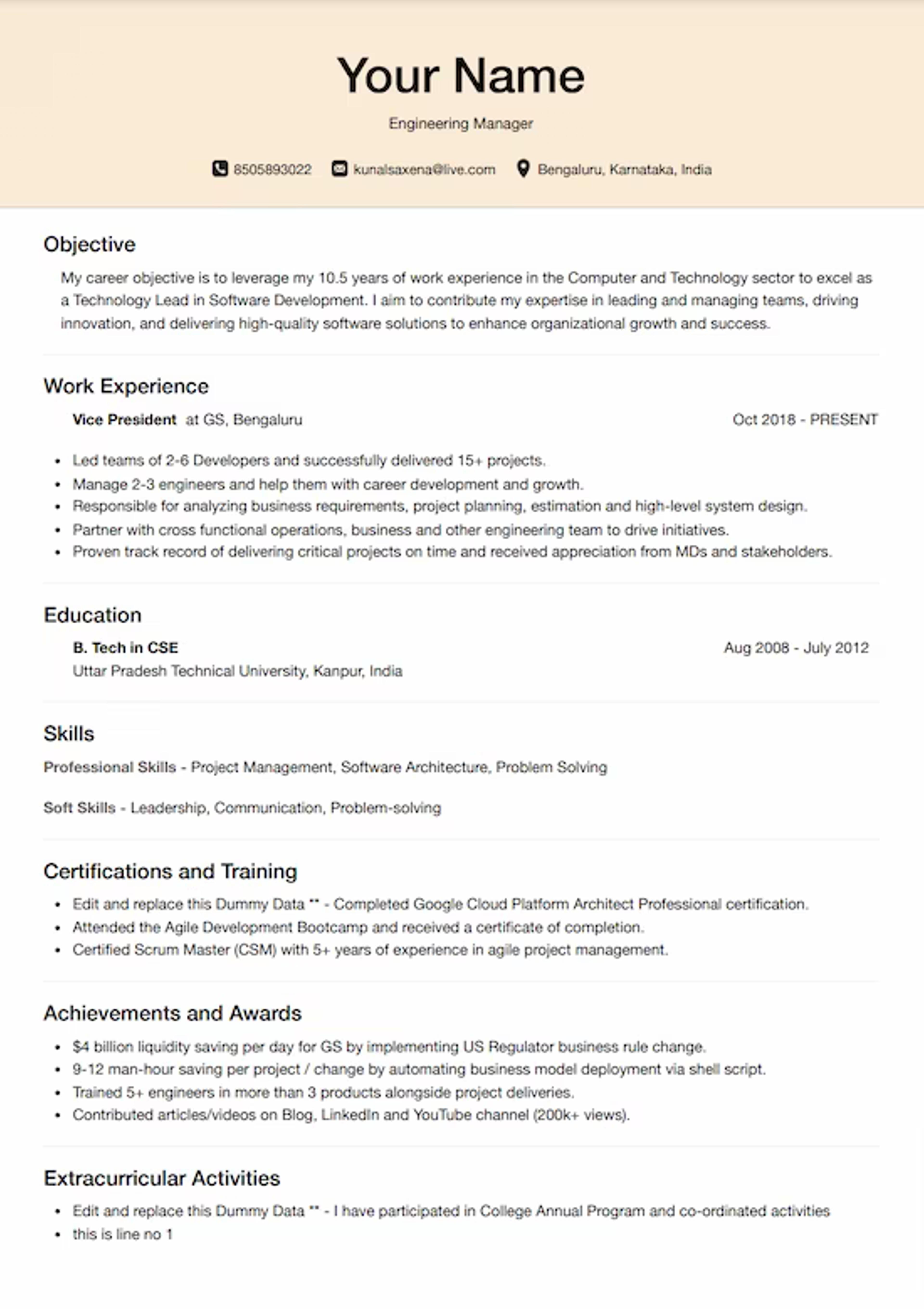 ats resume template with colored header on top