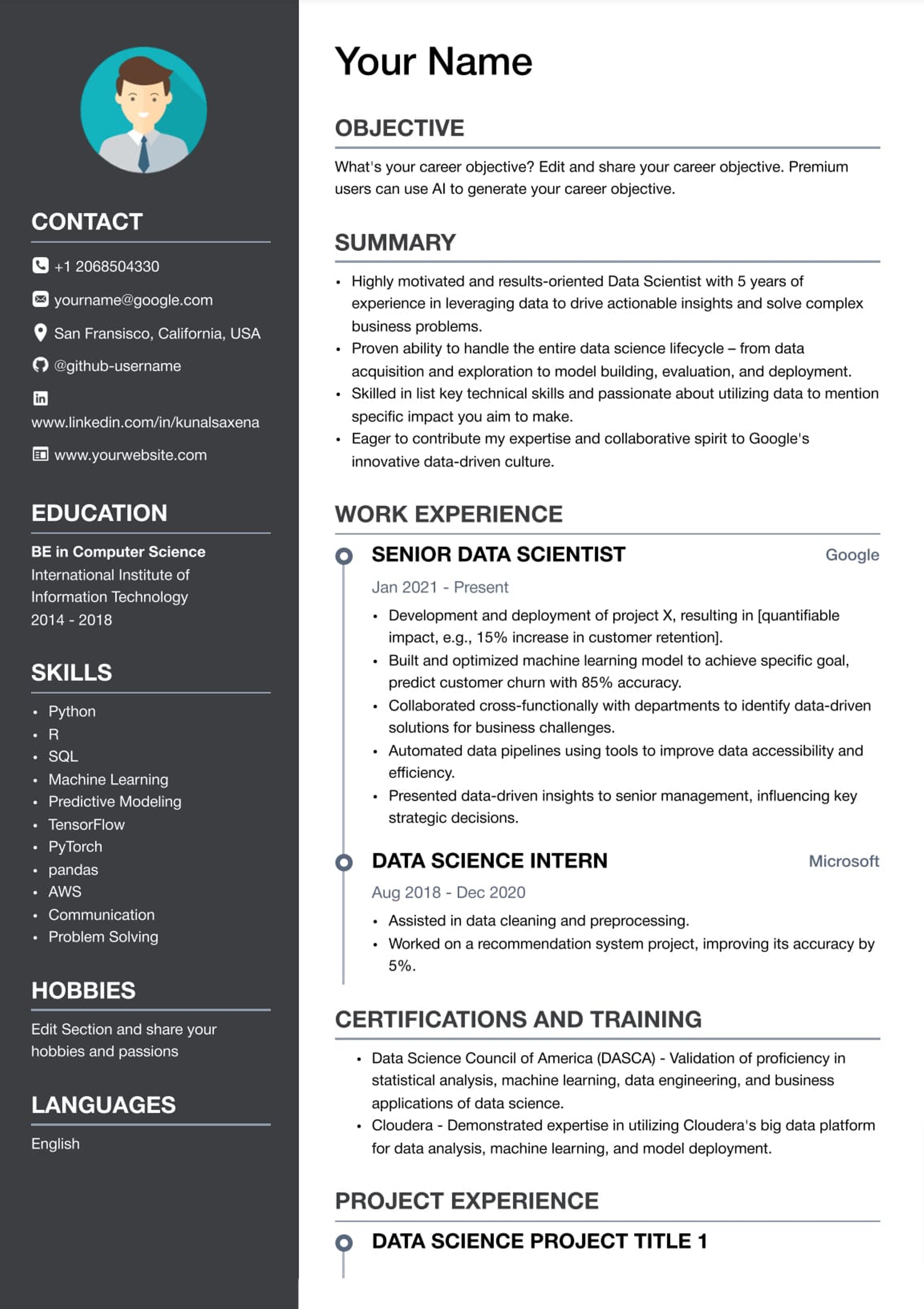 ats resume template with colored header on top