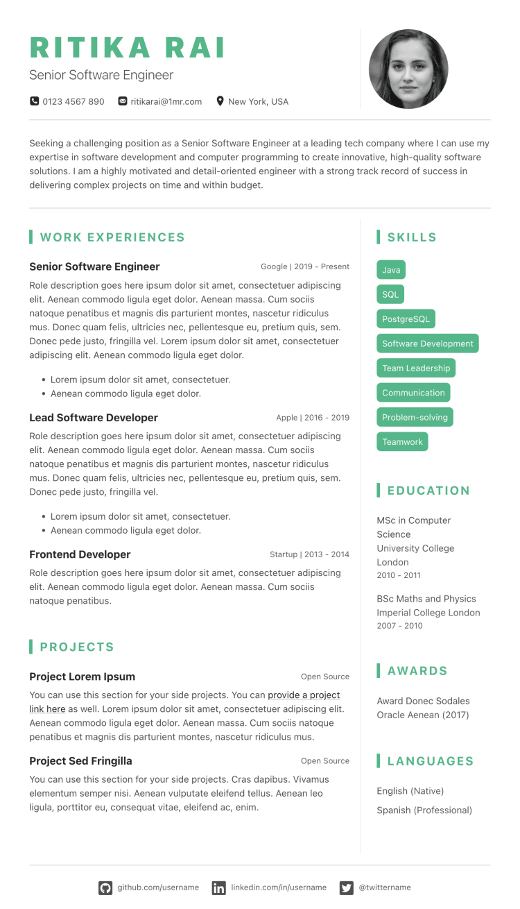 Green Elegance Resume Template