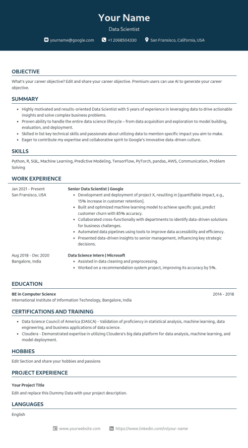 ats resume template with colored header on top