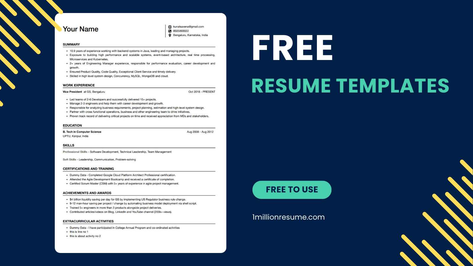 Free Resume Templates for Professionals | 1MillionResume
