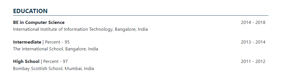Education section resume format from 1millionresume