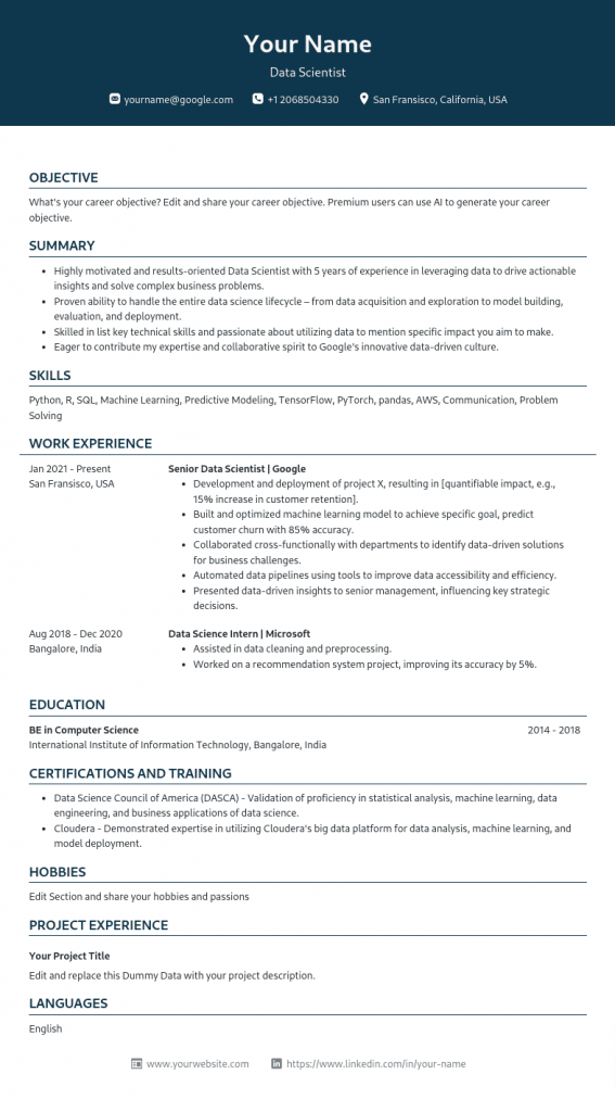 1millionresume ATS resume template