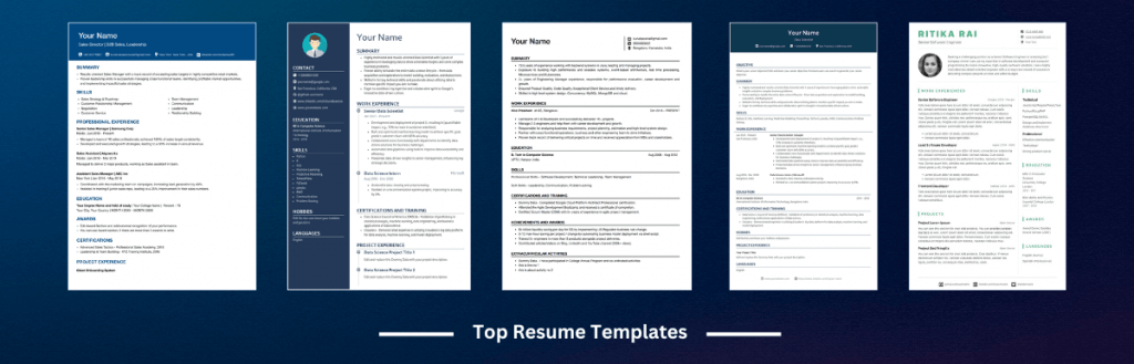 top resume templates from 1MillionResume ai resume builder