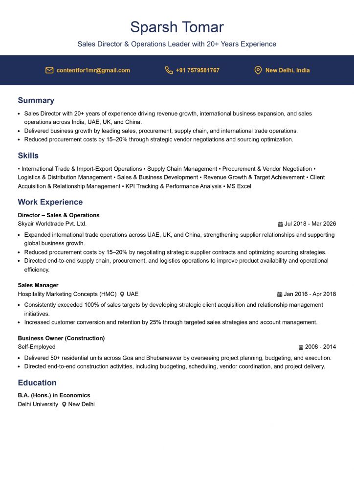 This image is showing Sales Director Resume Example