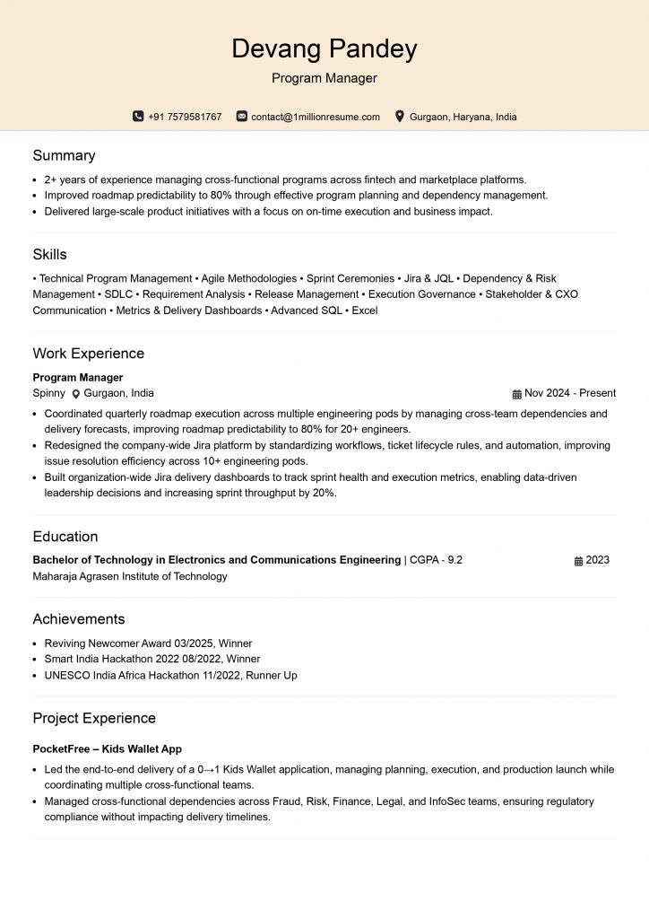 This image is showing Entry-Level Program manager resume example.