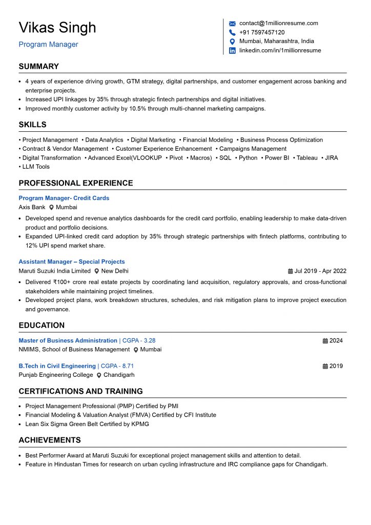 Mid-Level Program Manager Resume Example.