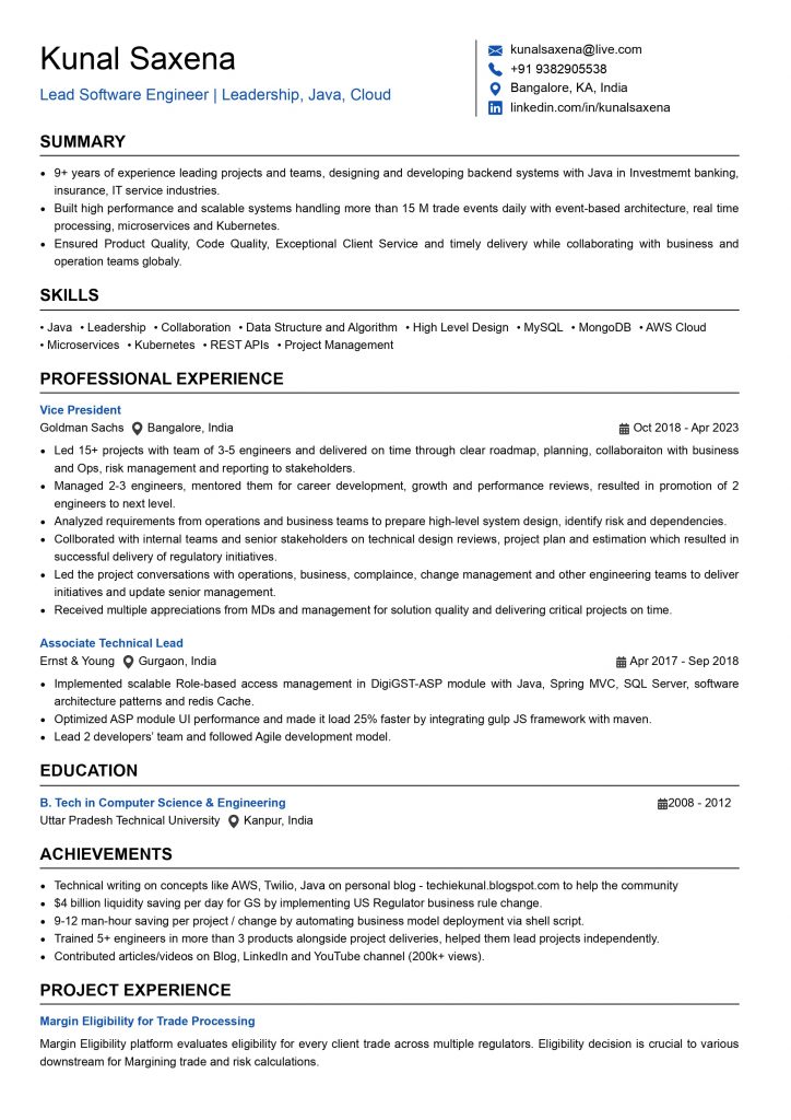 ats friendly resume template sample