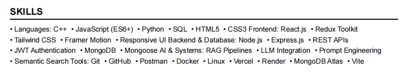 This image is showing fresher software resume skill section