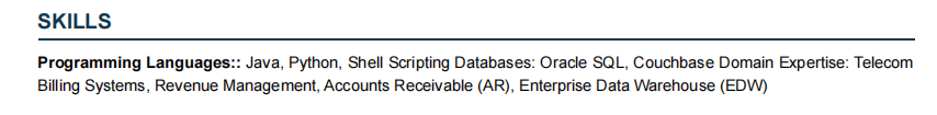 This image is showing senior software engineer resume skill section.