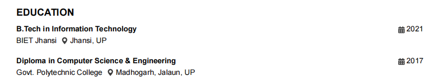 This image is showing senior software engineer resume education section.