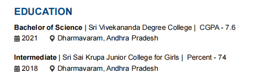 This image is Showing Data Analyst resume education section. 