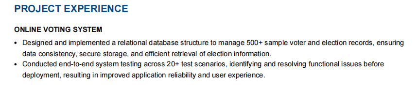 This image is showing Data Analyst project experience section.