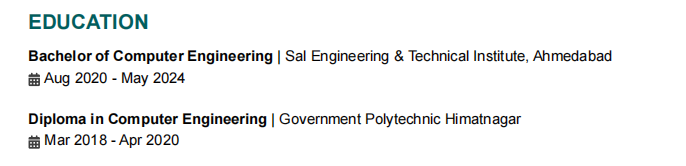 This image is showing about fresher software engineer resume education section