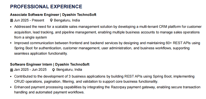 This image is showing Entry-level software engineer resume work experience section.