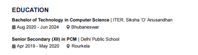 This image is showing Entry level software engineer resume education section.
