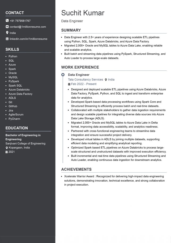 This image is showing Entry-Level Data Engineer Resume Example