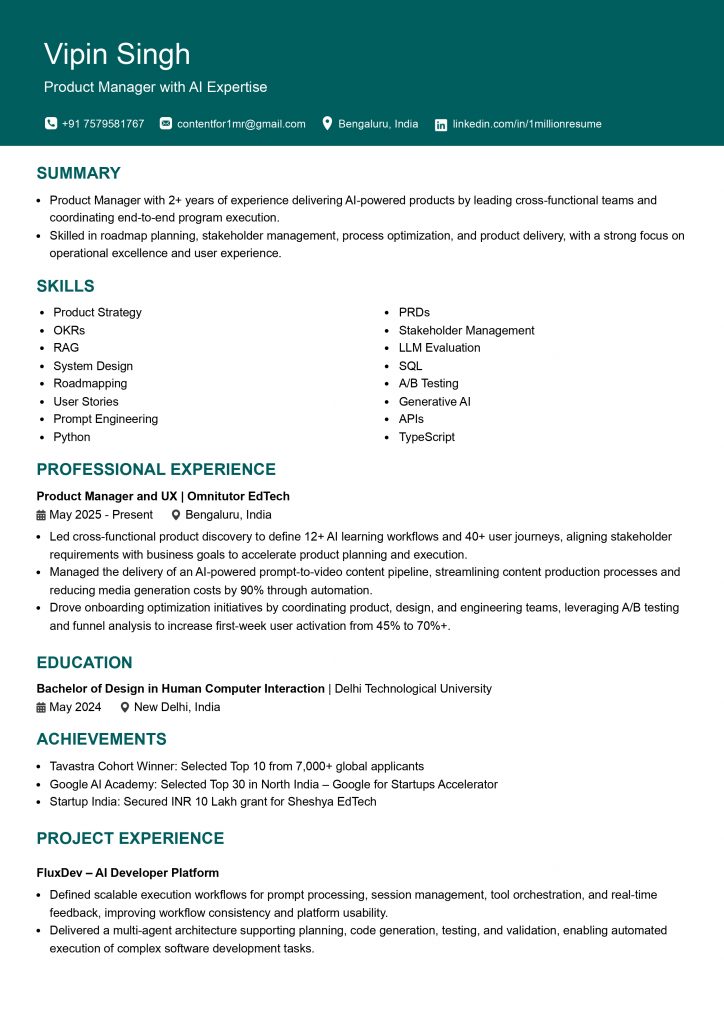 This image is showing Entry-Level Product Manager resume Example.