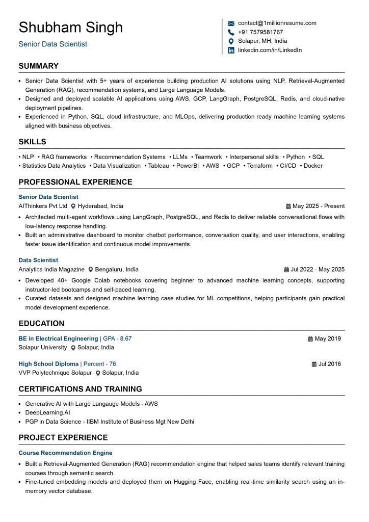 This Image is showing Reverse chronological Resume Format Example.