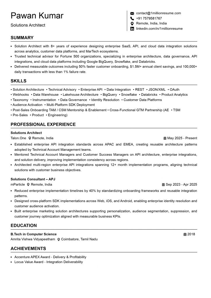 This image is showing Solution Architect Resume Example.
