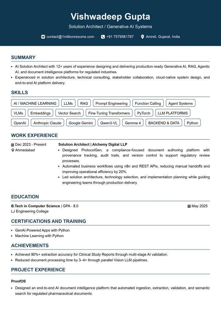 This image is showing Solution Architect Resume Example