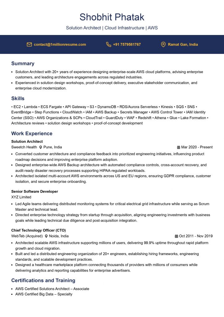 This image is showing Solution Architect Resume Example.