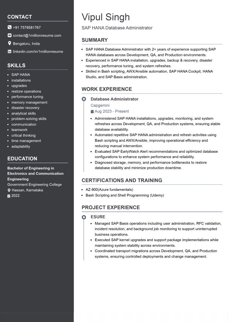 This image is showing Entry-Level Database Administrator Resume Example.