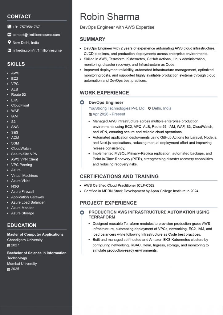 This image is showing Entry Level DevOps Engineer Resume Example