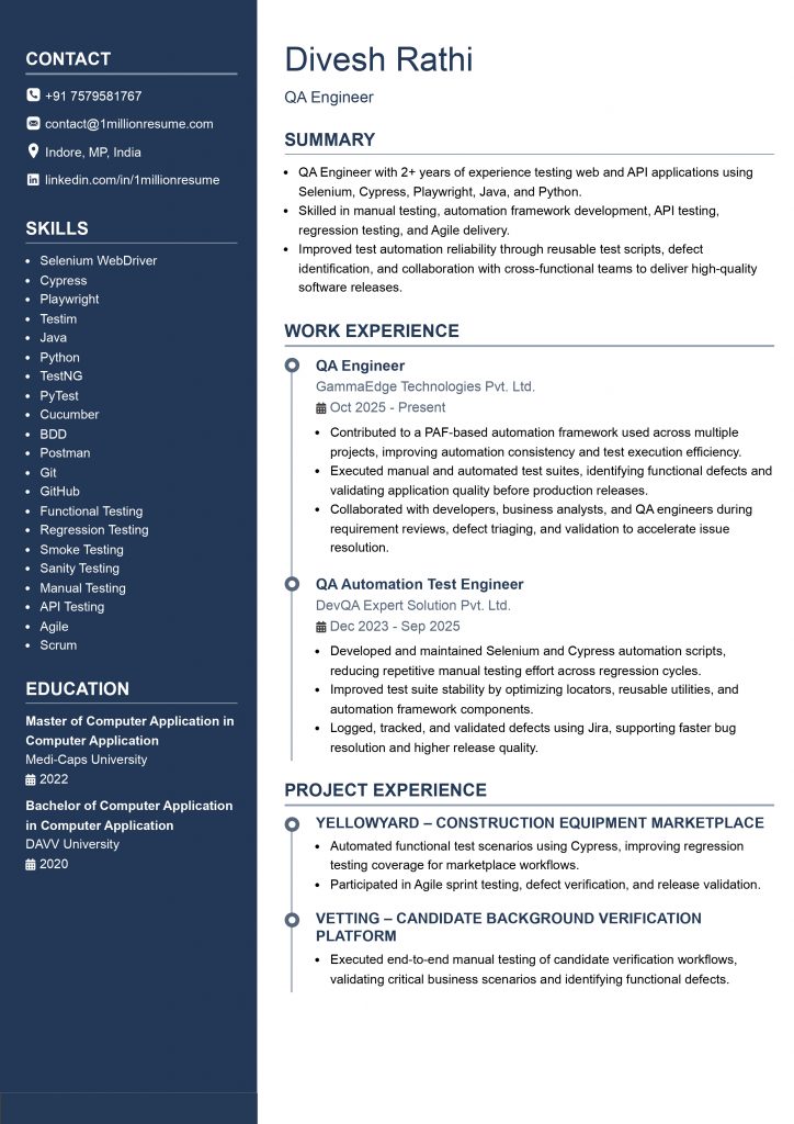 This image is showing Entry-Level QA Engineer Resume Example.