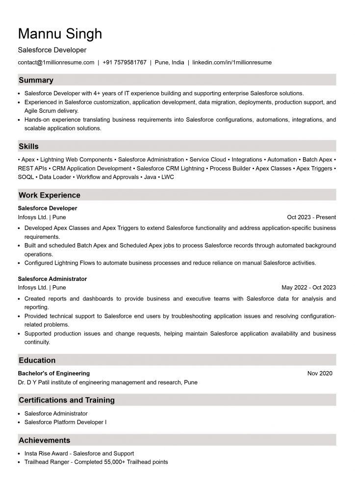 This image is showing Mid-Level Salesforce Developer Resume Example
