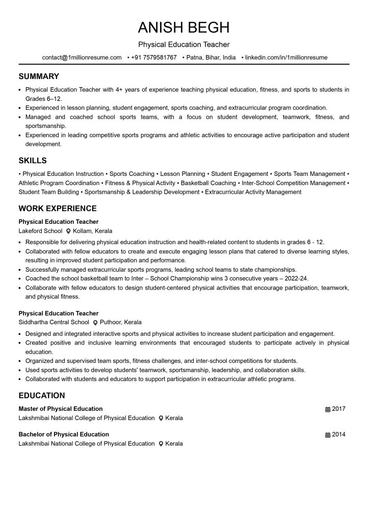 This image is showing Mid-Level Teacher Resume Example.