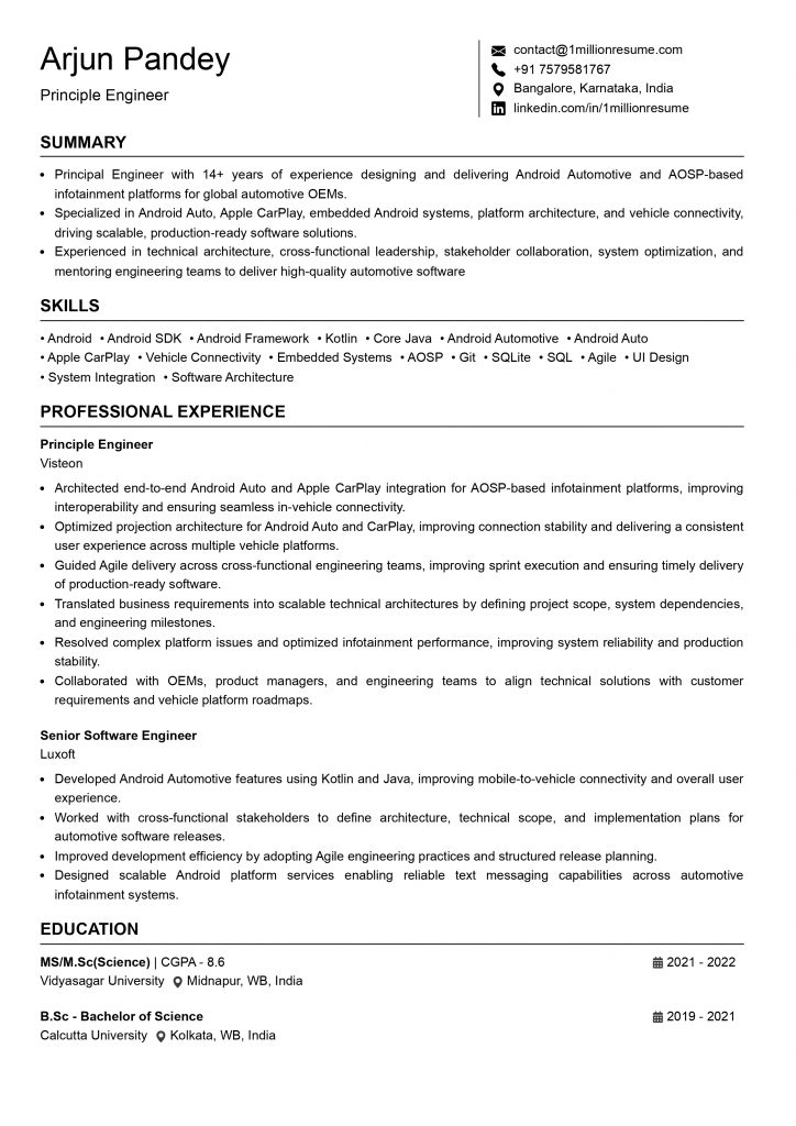 This image is showing Principle Engineer Resume Example.