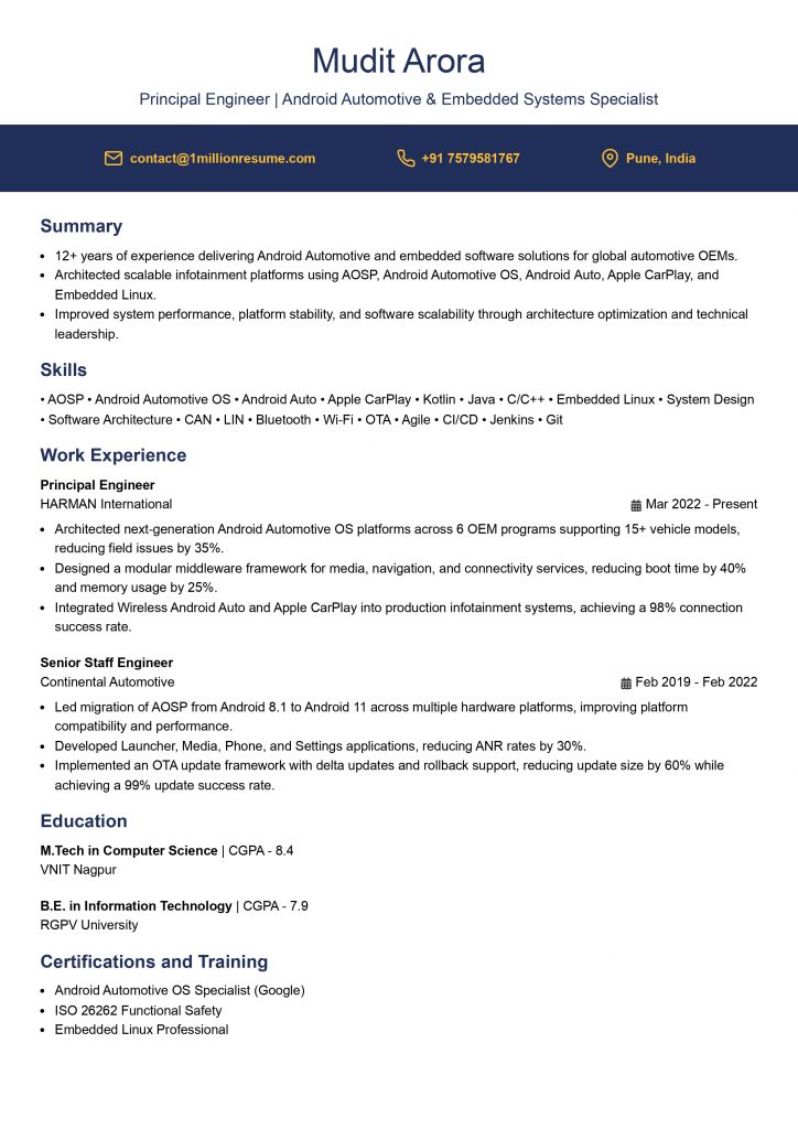 This image is showing principle Engineer Resume Example.