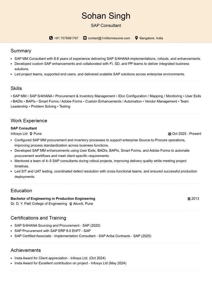 This image is showing Senior SAP Consultant Resume Example