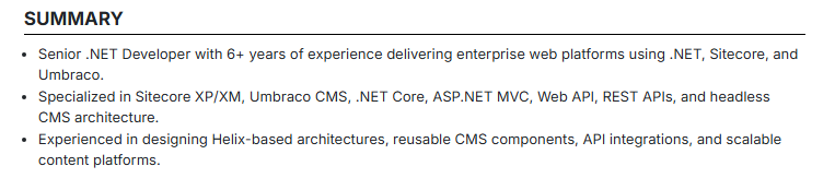 This image is showing Resume Summary Section