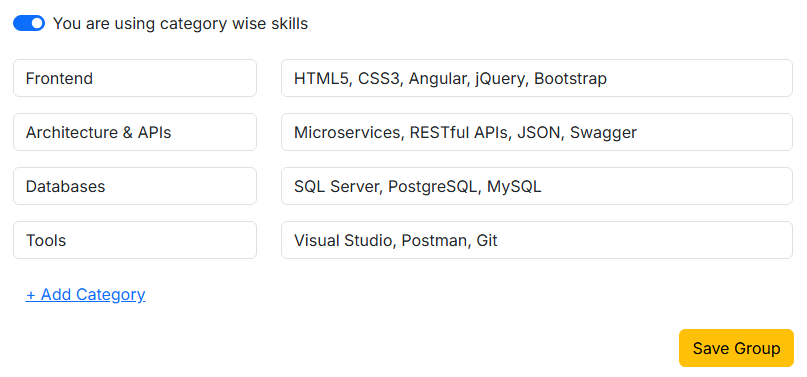 This image is showing Category-wise Skills.