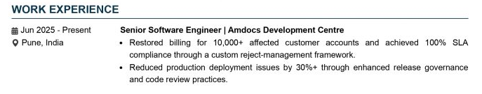 This image is showing Work Experience section.