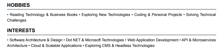 This image is showing Hobbies & Interests Section 