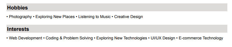 This image is showing Hobbies & Interests section