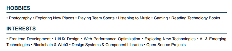 This image is showing Hobbies & Interests section. 