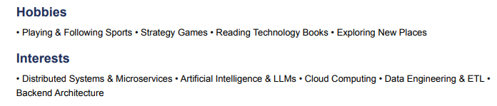This image is showing Hobbies & Interests Section. 