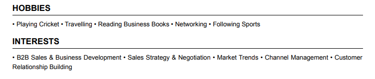 This image is showing Hobbies & Interests section.