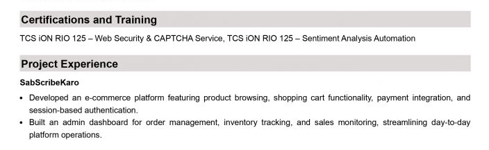 This image is showing Project and certificate Section.
