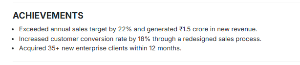 This image is showing Sales Achievements Section.