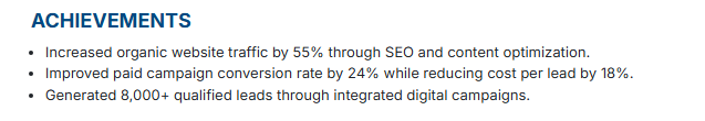 This image is showing Marketing Achievements Section.
