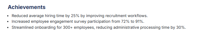 This image is showing Human Resource Achievements Section