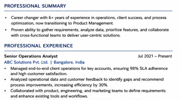 This image is showing Career Changers resume.
