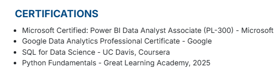 This image is showing Certification section.