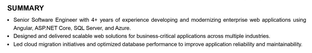 This image is showing Resume Summary Section.