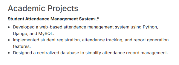 This image is showing Academic Projects Section.